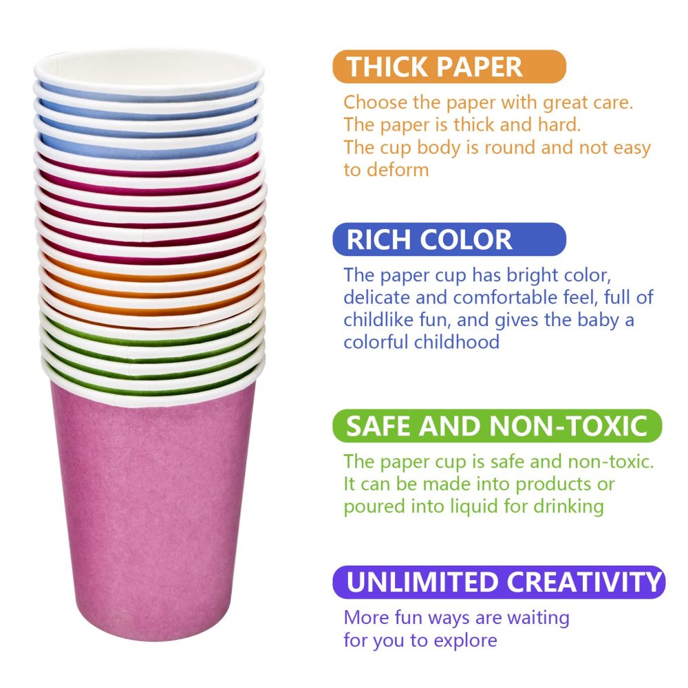 Cisolen 60 Pieces Disposable Paper Cups Color Paper Cups Multicolor Party Cups Drinking Cups Disposable Cups for Party Birthday Decoration Wedding - Image 4