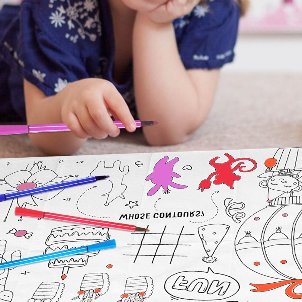 LMSHOWOWO 110 X 80cm Happy Birthday Table Cloth, Coloring Tablecloth for Kids with 12 Paint Pens, DIY Kids Party Tablecloth, for Kids Birthday Party Favors Supplies Craft Doodle Art - Image 3