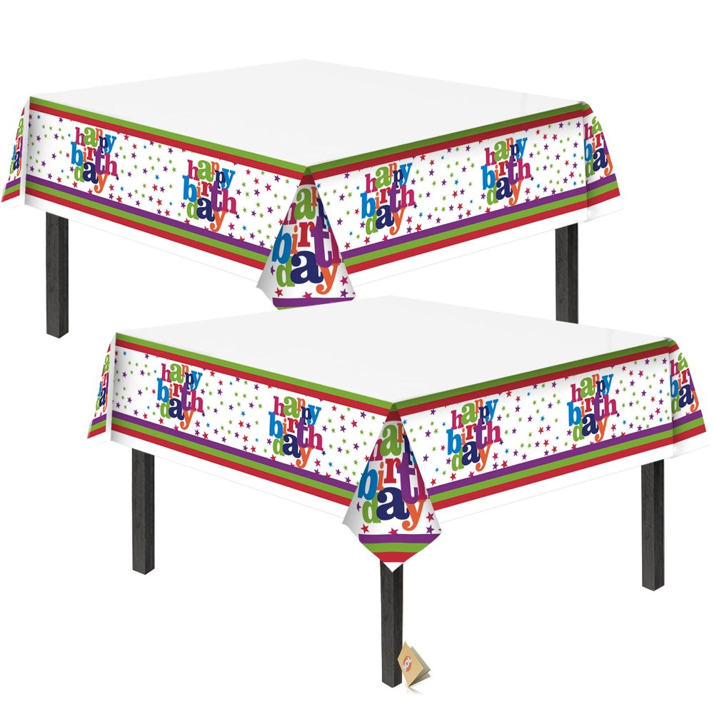 SOL 3pk Happy Birthday Table Cloth | 180 x 108cm | Plastic Table Cloth Party Table Cover | Table Cloths Party Table Cloth Disposable Table Clothes for Parties | Birthday Table Cover Party Sticker - Image 2