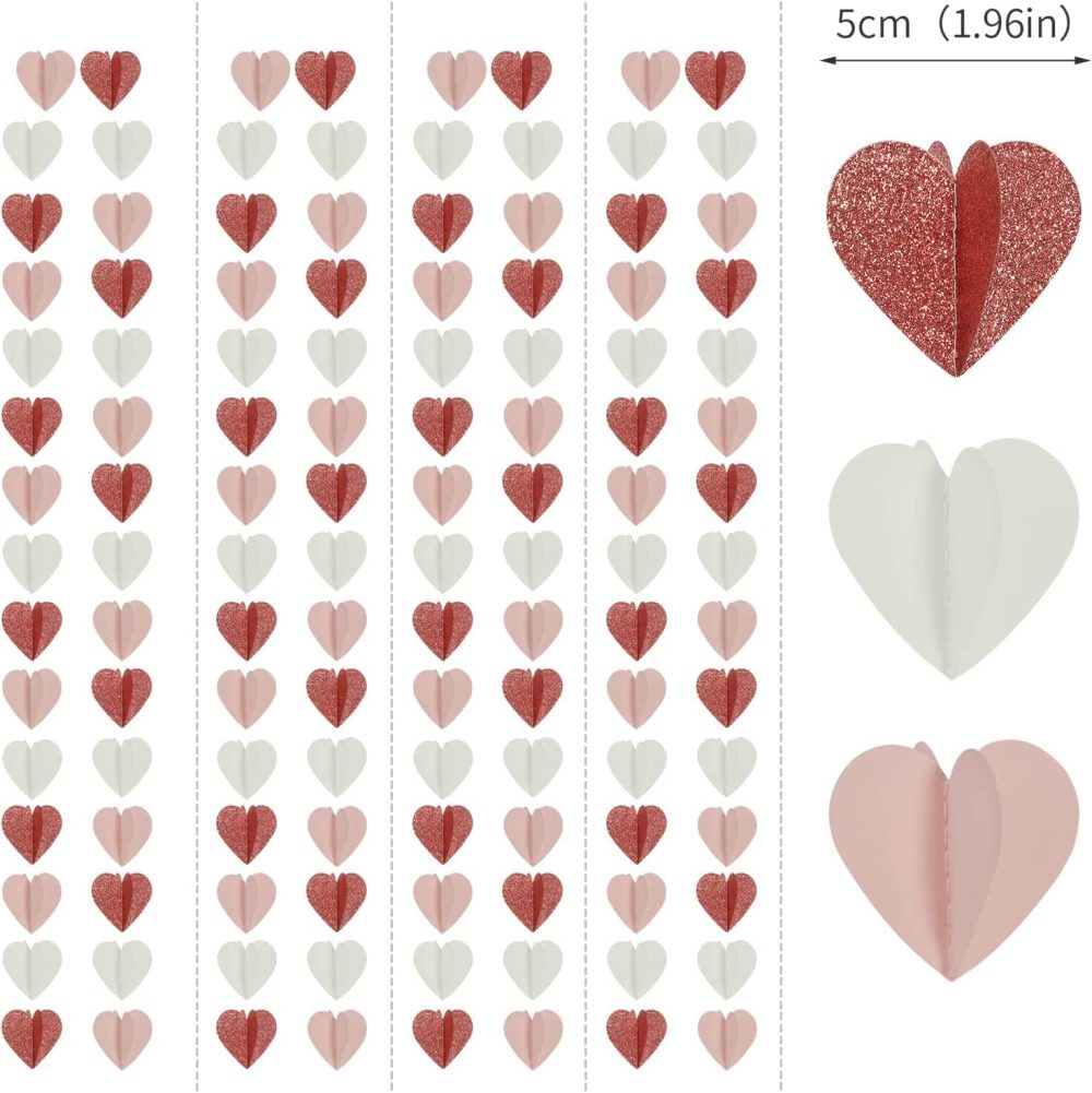 Rose-Gold Pink White 3D-Heart Garland - 39Ft Valentines Day Party Decorations Hanging Paper Streamers Banner,Engagement Wedding Bachelorette Baby Bridal Shower Decor Lasting Surprise - Image 3
