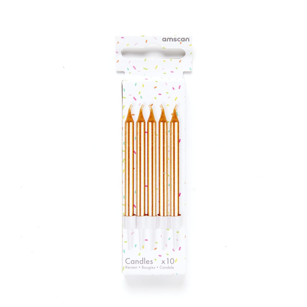 Amscan 9911937 - Metallic Gold Cake Candles & Holders - 10 Pack - Image 3