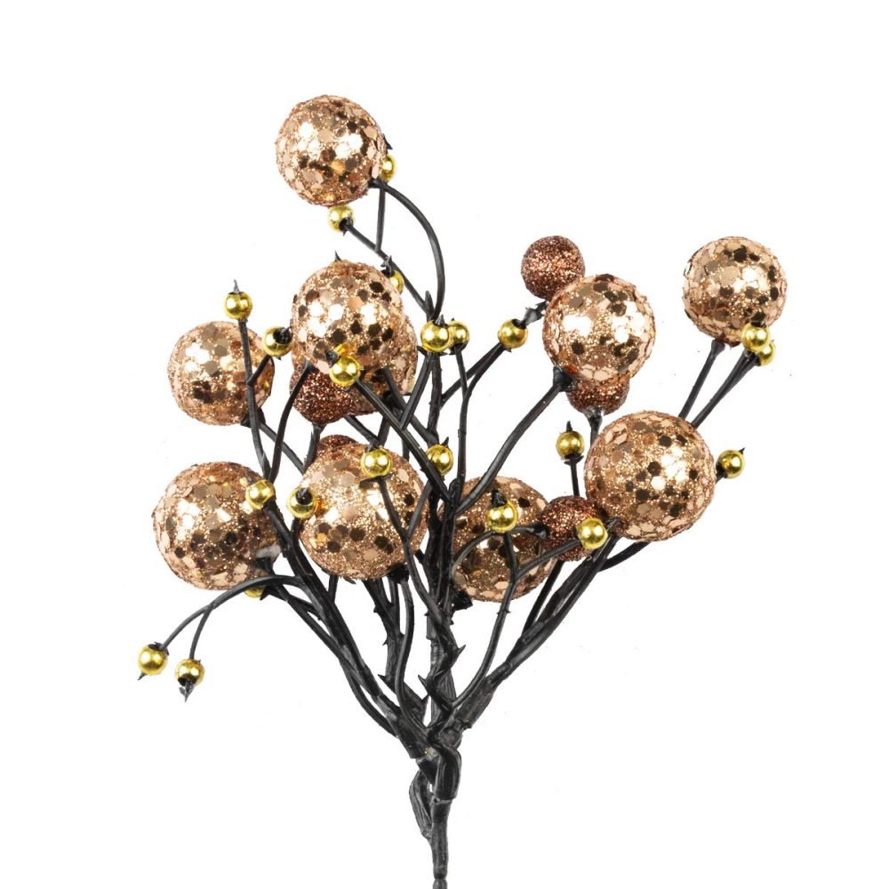 Art Beauty Champagne Christmas Berry Picks Decorations Artificial Glittered Berries Stems Crafts Tree Decoration Ornaments for Xmas Tree Wedding Centerpiece Pack of 6 (Champagne)