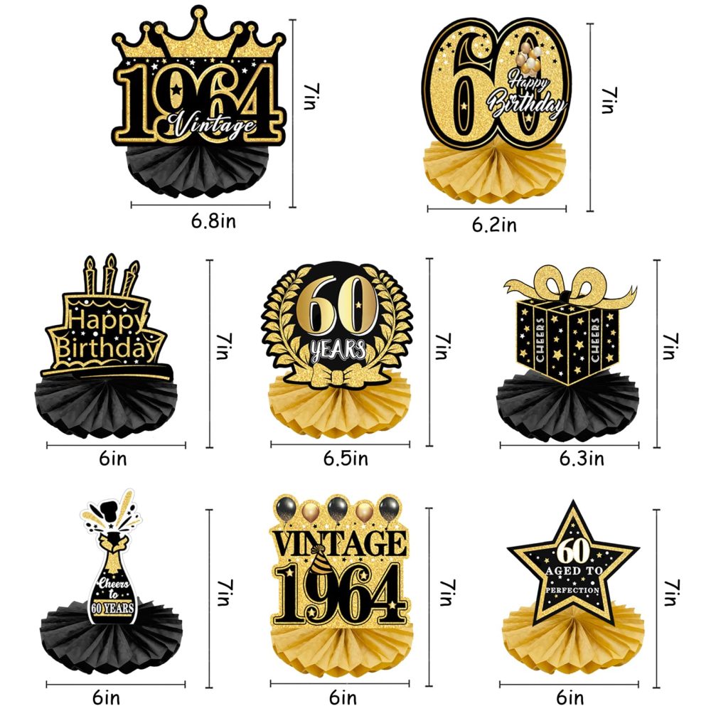 60th Birthday Honeycomb Centerpieces, 8 Pieces Birthday Table Decorations for Women Men 60th Birthday Party Centerpiece Table Toppers Decor Supplies - Image 7