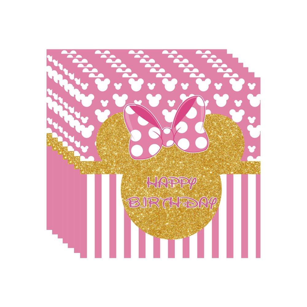 20pcs Pink and Gold Minnie Mouse Paper Napkins for Girls Birthday Party,Girl Birthday Napkin Minnie Serviette Tissue Cocktail Dinner Napkins for Kids Baby Shower Minnie Theme Birthday Party Decoration