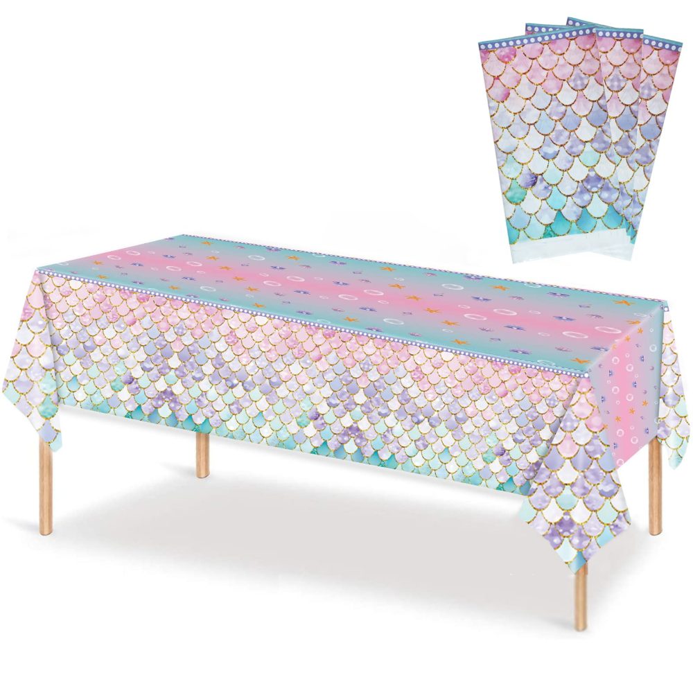 MaitianGuyou 3Pcs Mermaid Tablecloth Under The sea Theme Birthday Party Favors Decorations Plastic Table Cover for Girls Princess Baby Shower Themed Birthday 137x274 cm