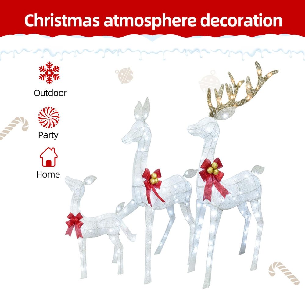 HOYECHI Lighted Christmas Decoration Deer 3 Piece, Light up Christmas Decor Reindeer Family Set for Indoor Outdoor Front Yard Porch with LED Lights, Plug, Extension Cord, Ground Stakes - White - Image 8