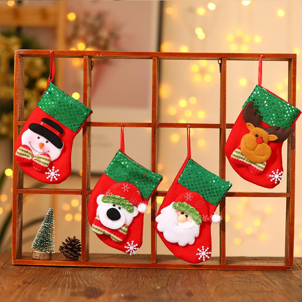 Christmas Stocking Set of 4, 6.3" Mini Personalised Christmas Stockings, Stockings Christmas for Kids, Rustic Farmhouse Fireplace Hanging Ornament Christmas Holiday Party Decoration - Image 2