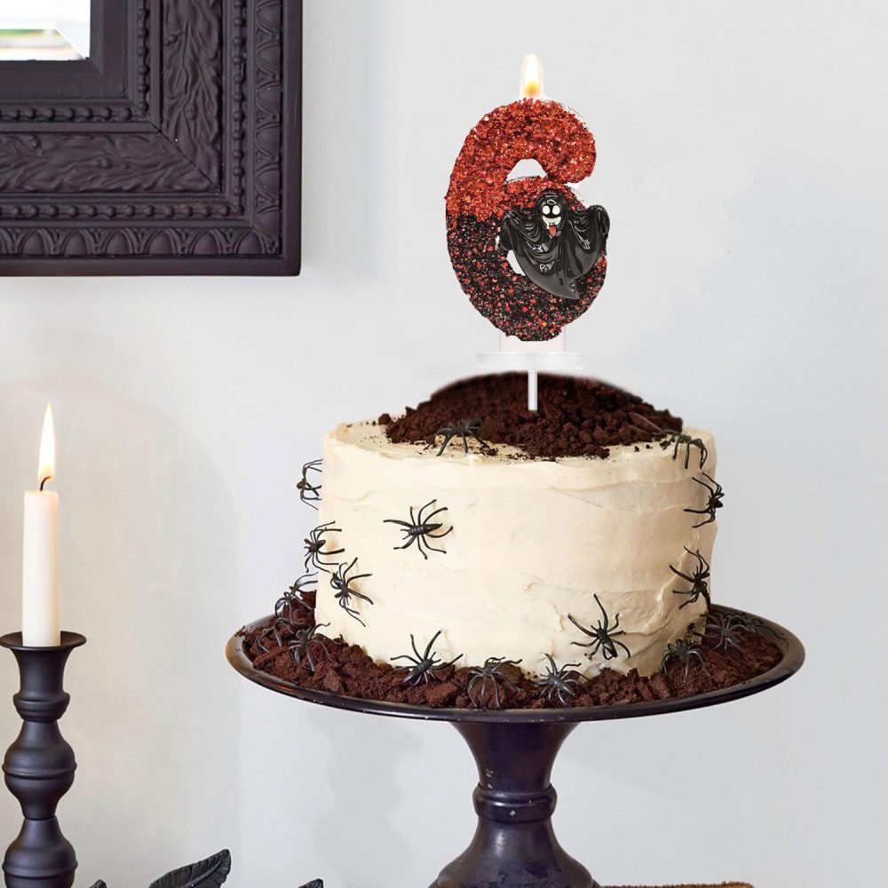 Birthday Candles Numbers Candles, Halloween Cake Decorations Cake Topper, Bat Red Sequin Themed Party Cake Candles for Halloween Party, Number 6 Candles for Cake - Image 5