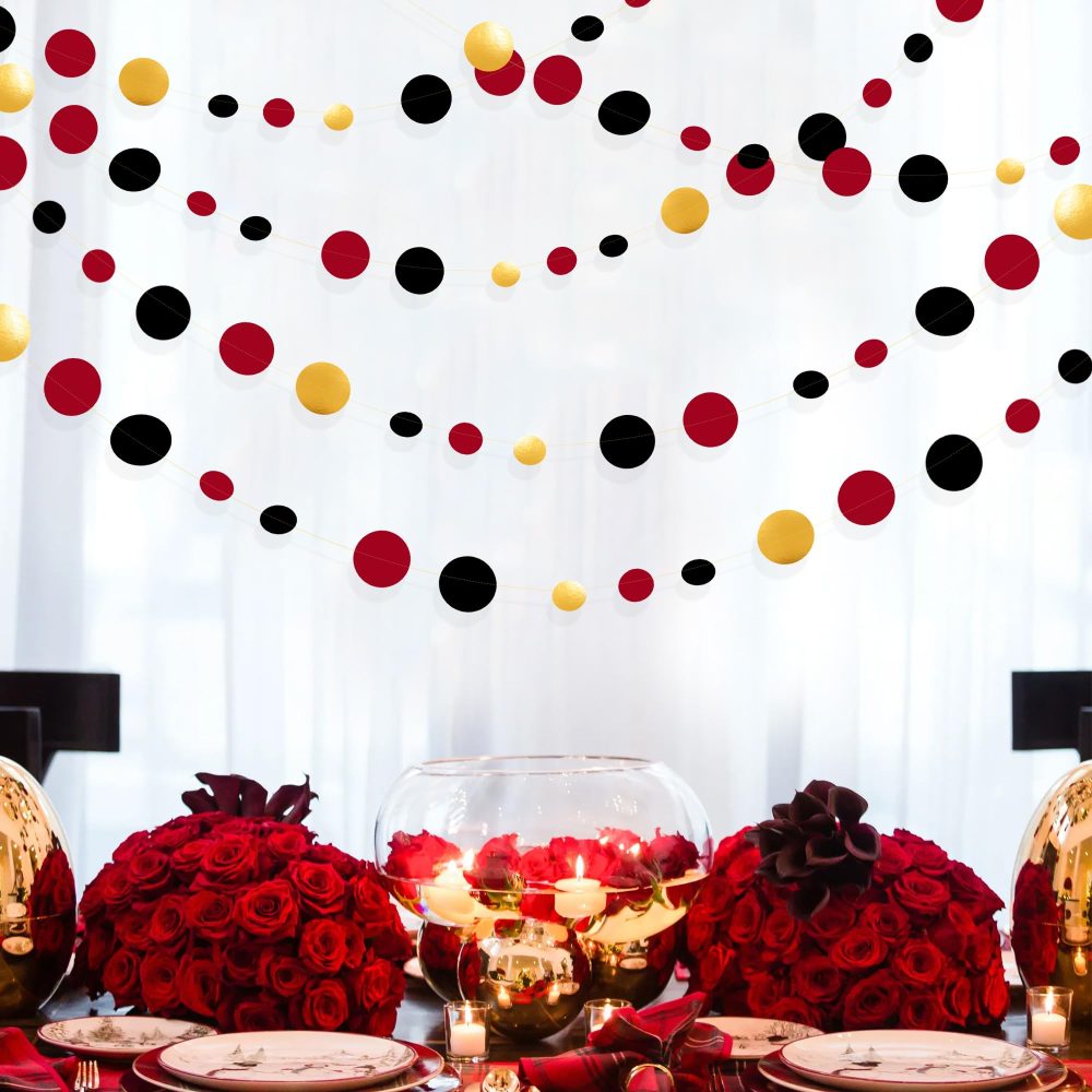 46Ft Red Black Gold Circle Dots Garland Party Decorations Hanging Paper Polka Dots Streamer for Graduation Birthday Wedding Bridal Baby Shower Anniversary Pirate Poker Casino Las Vegas Party Decor - Image 5