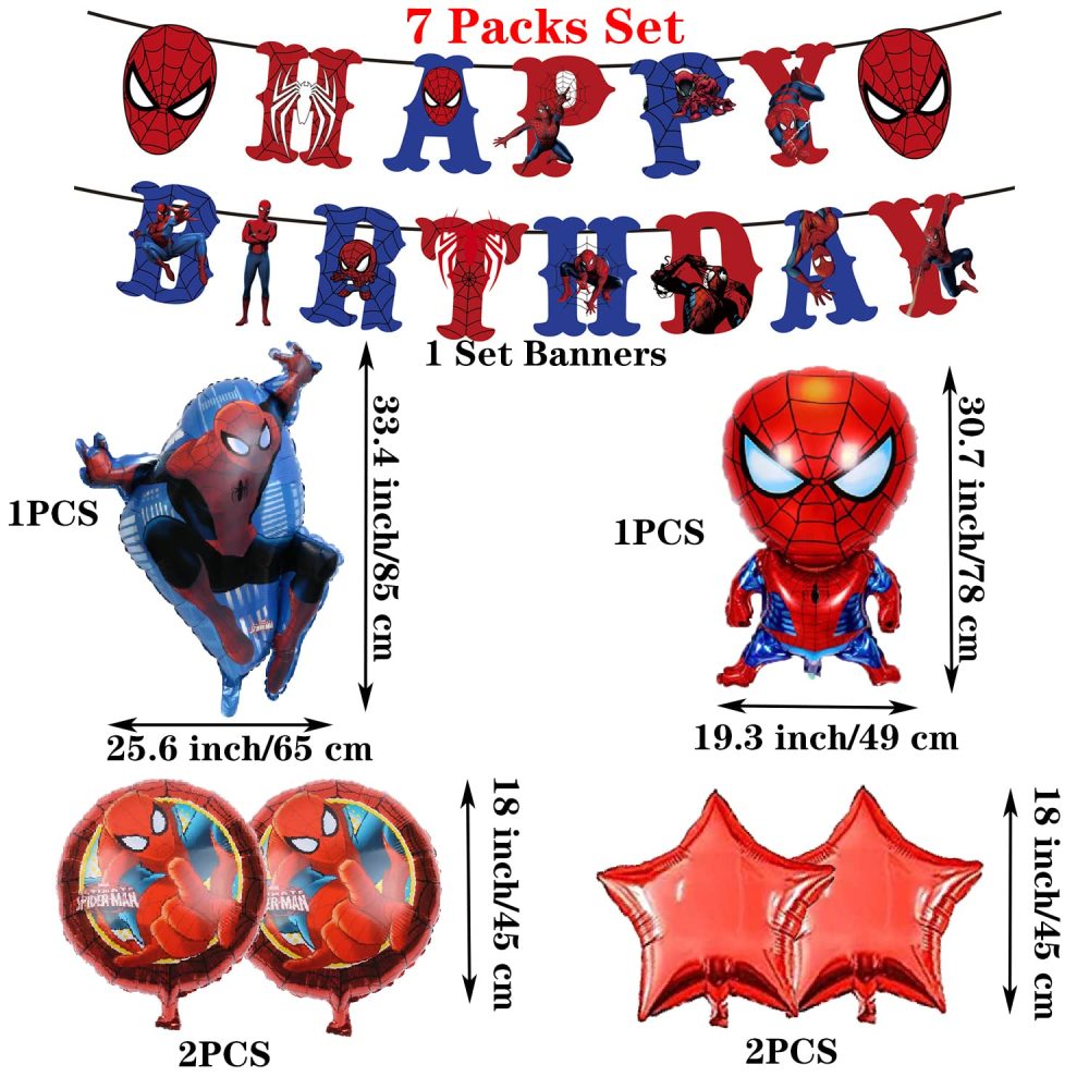 Spiderman Birthday Party Decorations -SpideHero Happy Birthday Banner Spider Large Foil Balloons for Kid's Boys, girls Superhero Themem Party Decor Supplies (Style 1) - Image 7