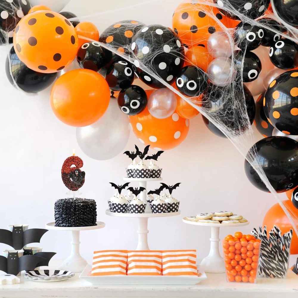 Birthday Candles Numbers Candles, Halloween Cake Decorations Cake Topper, Bat Red Sequin Themed Party Cake Candles for Halloween Party, Number 6 Candles for Cake - Image 2