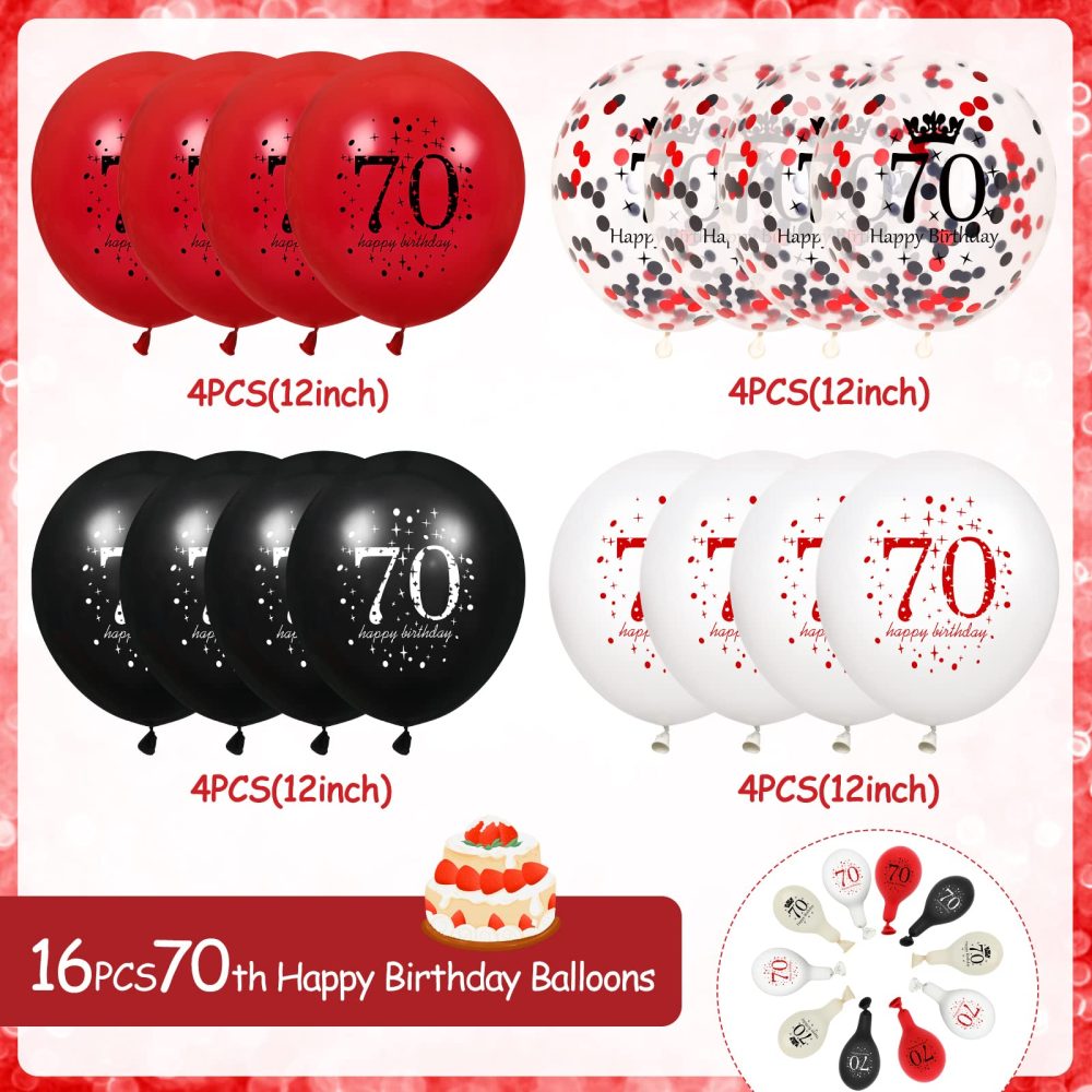 RUMIA 70th Birthday Balloons, 16Pcs Red Black Happy 70th Birthday Balloons, Red Black 70th Birthday Party Decorations Balloons for Women Men 70th Birthday, Anniversary Decoration - Image 6