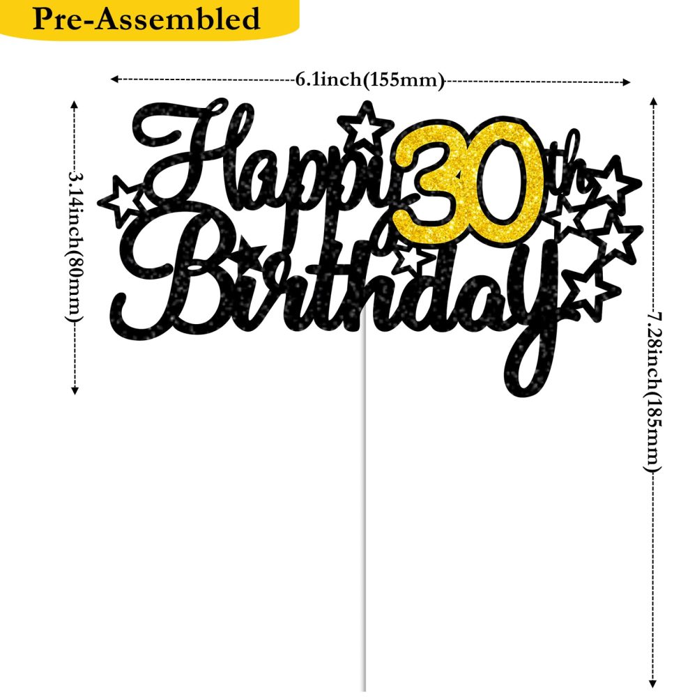 Gidobo 1PCS Happy 30th Birthday Cake Topper, Black Gold Glittery Happy 30th Birthday Cake Decorations for Birthday Anniversary Party Cake Pick Decorations Supplies - Image 7