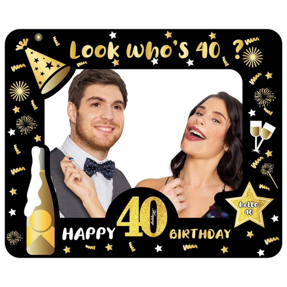 40th Birthday Photo Booth Props,Black Gold Inflatable Selfie Frame Picture Frame,Giant Inflatable Party Photo Booth Frame for 40th Birthday Party Decorations Supplies Men Women Favor Gift