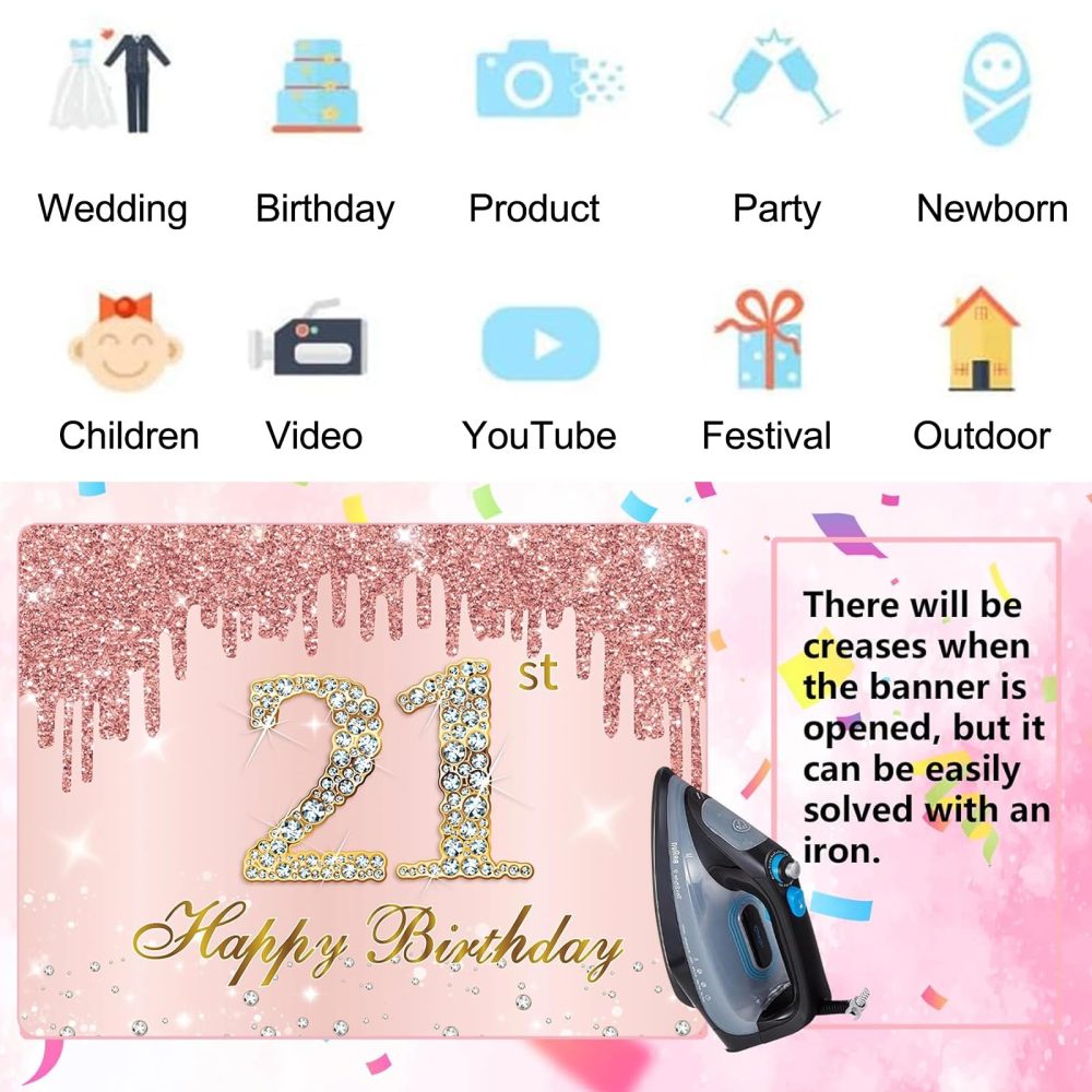 21st Birthday Decoration Banner, 21st Birthday Rose Gold Banner Suitable for 21-Year-Old Young and Beautiful Boys and Girls to Celebrate Their Birthdays - Image 6