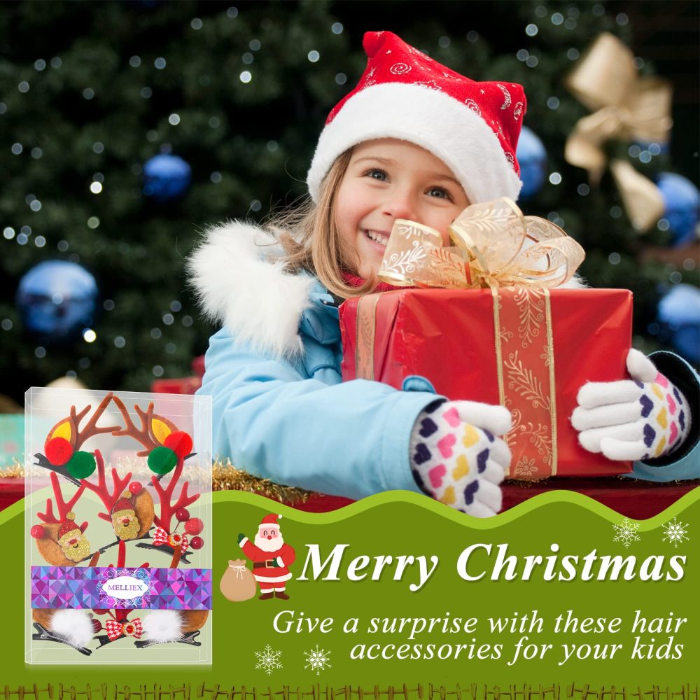 MELLIEX 8 Pcs Christmas Hair Clips Reindeer Horns Hair Clips Elk Ear Hairpin Party Hair Accessories for Girls Women - Image 4