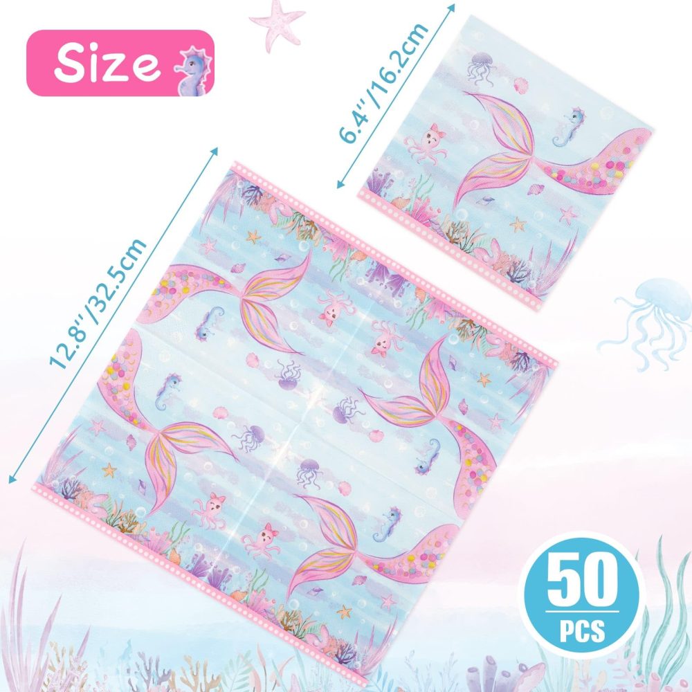 WERNNSAI 50PCS Mermaid Party Luncheon Napkins Watercolor Mermaid Party Supplies Disposable Little Mermaid Dessert Paper Napkins for Girls Kids Ocean Birthday Party Table Decorations - Image 7