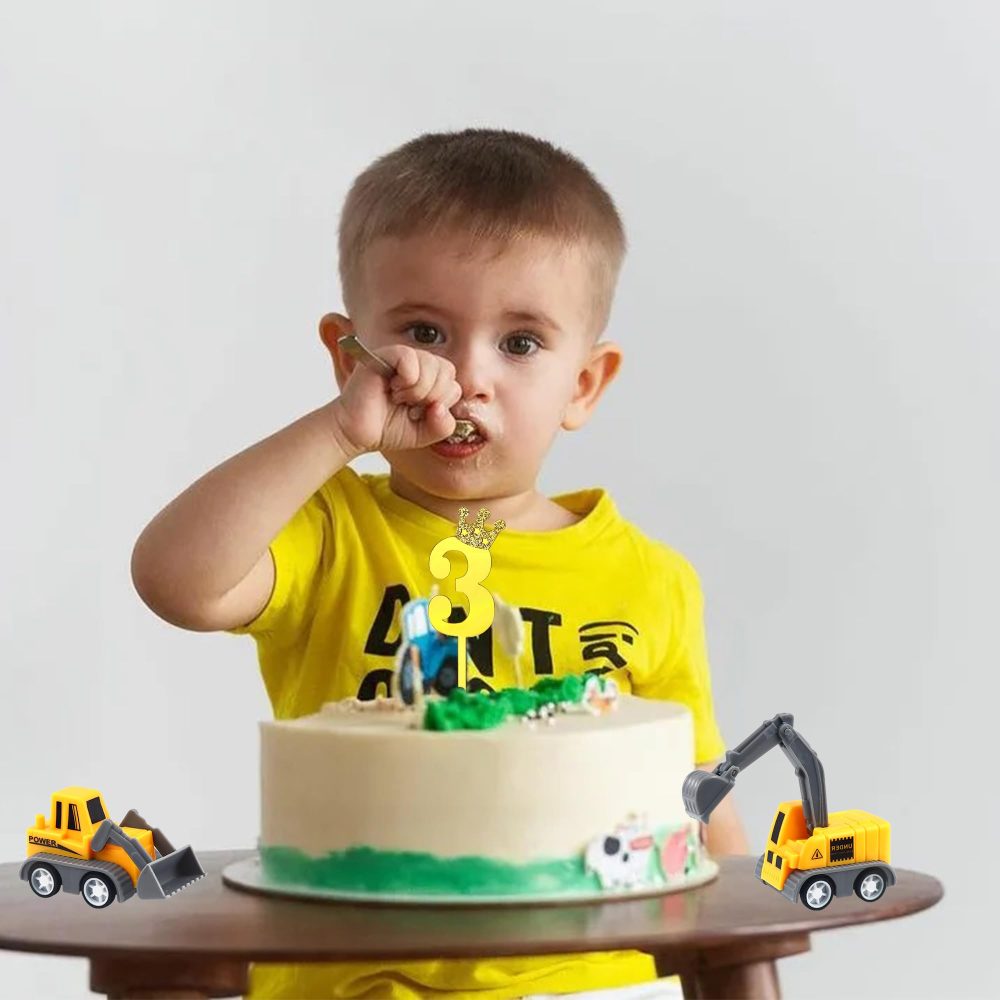 25Pcs Mini Construction Vehicles Cake Toppers Set Number 0-9 Golden Stick and Road Toy Sign Tower Crane Excavator Cake Cupcake Topper Digger Theme Cake Decorations for Kids Boys Baby Shower Birthday - Image 3