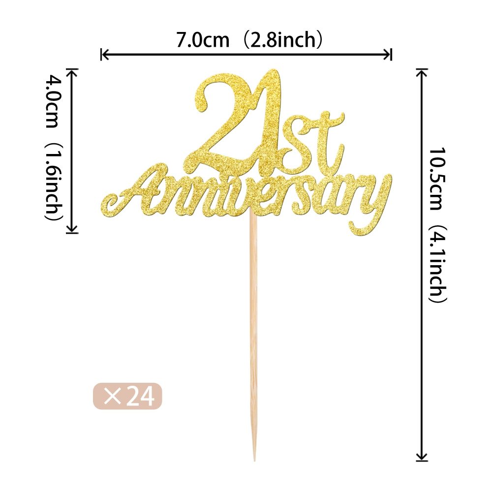Pack of 24 21 Anniversary Cupcake Toppers Glitter "Happy 21th Anniversary" Cake Toppers Number 21 Eightteen Sweet 21 Birthday Wedding Anniversary Party Cake Decorations Accessories Gold - Image 7