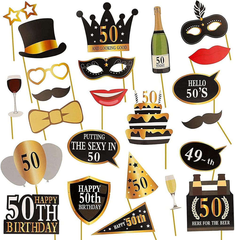 50th Birthday Photo Booth Frame, 50th Inflatable Selfie Frame and 24 Pcs 50th Birthday Photo Booth Props Black Gold Party Supplies Fun 50th Props for Ladies Men 50th Birthday Party Decorations - Image 6