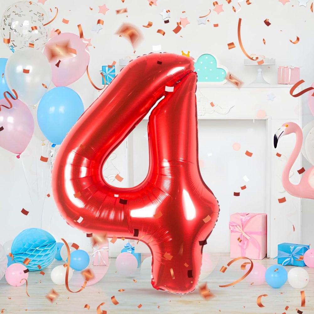 Number 4 Balloons 4,Red 4 Balloon 40 Inch Giant Helium Foil Number Balloons for Boys Girls Party Decor Birthday Anniversary Graduation Party Decorations Supplies - Image 4