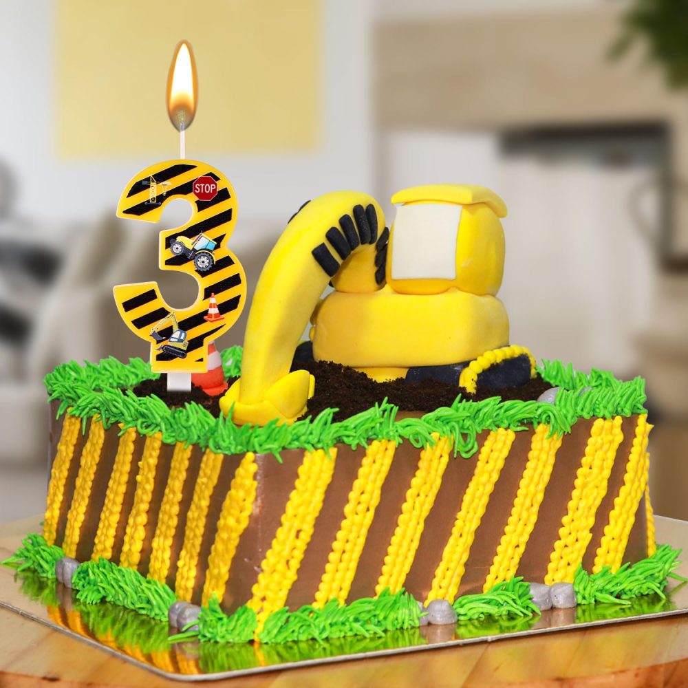 Construction Birthday Candle, Happy Birthday Candles Numbers Construction Cake Topper Yellow and Black Striped Candles for Boys Construction Birthday Party Supplies Decorations (Number 3) - Image 4