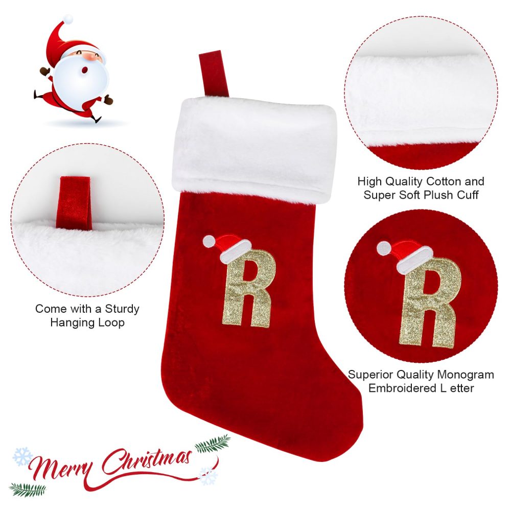 VEYLIN Christmas Stockings with Letters, 20 Inch Large Plush Christmas Stockings Embroidered Stockings Christmas Stockings for Kids/Adult Xmas Gift Stockings & Holders(R) - Image 7
