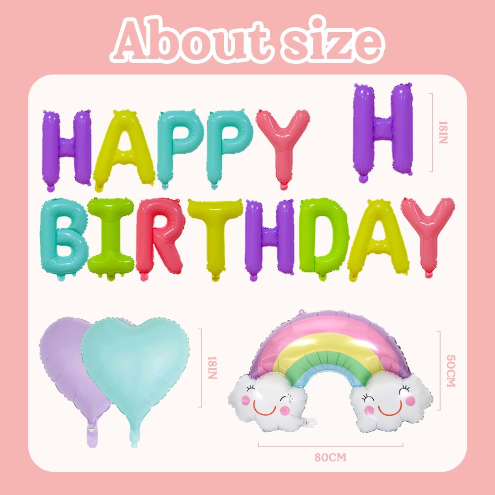 Happy Birthday Decorations Rainbow - 24 Pieces Pastel Party Decorations, Happy Birthday Banner, Rainbow Foil balloons, Latex Balloons, Foil Balloon Party Baby Shower Decorations for Kids - Image 6