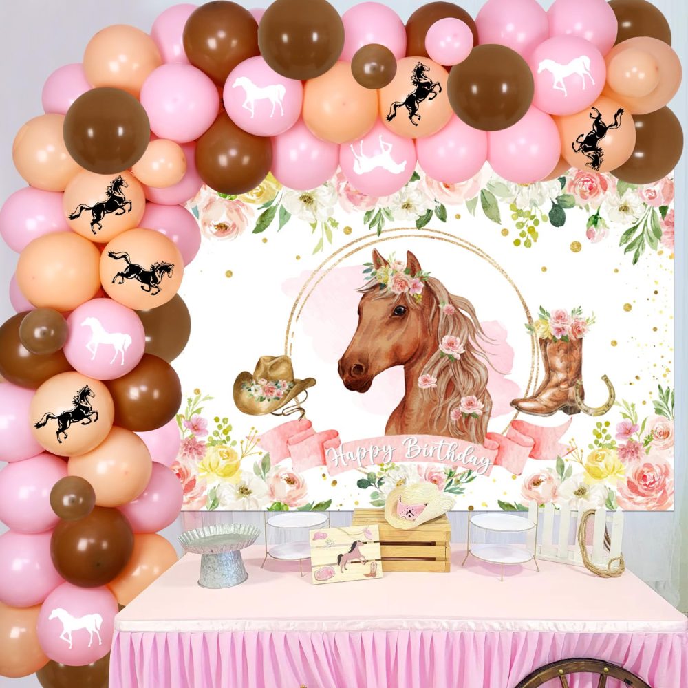 Horse Balloon Garland Arch Kit, Pink Floral Horse Photo Backdrop for Girls, Racing Horse Balloons, Horse Western Cowgirl Theme Birthday Wedding Party Supplies - Image 7