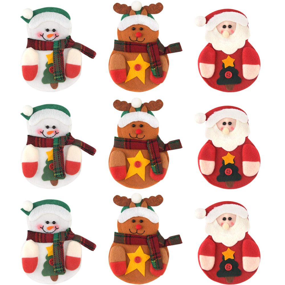 TUPARKA 9pcs Christmas Cutlery Holder Kitchen Knife Fork Cute Decoration Xmas Holiday Party Dinner Decoration 3 Styles