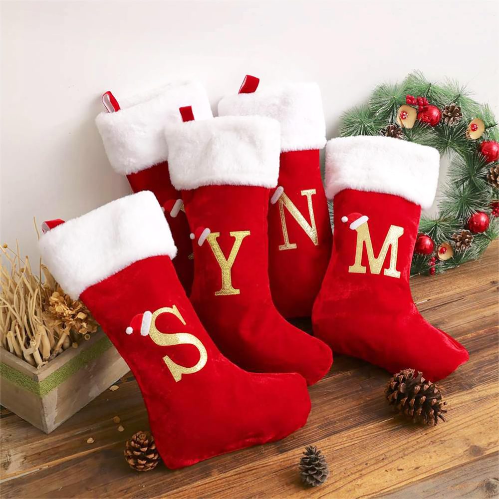 Lifemaison Monogram Christmas Stockings With Letters,Personalized Christmas Stockings 50cm,Red Velvet Xmas Stockings Christmas Stockings,Kids Christmas Stockings Sock Gift Bag For Xmas Tree Decor - Image 3