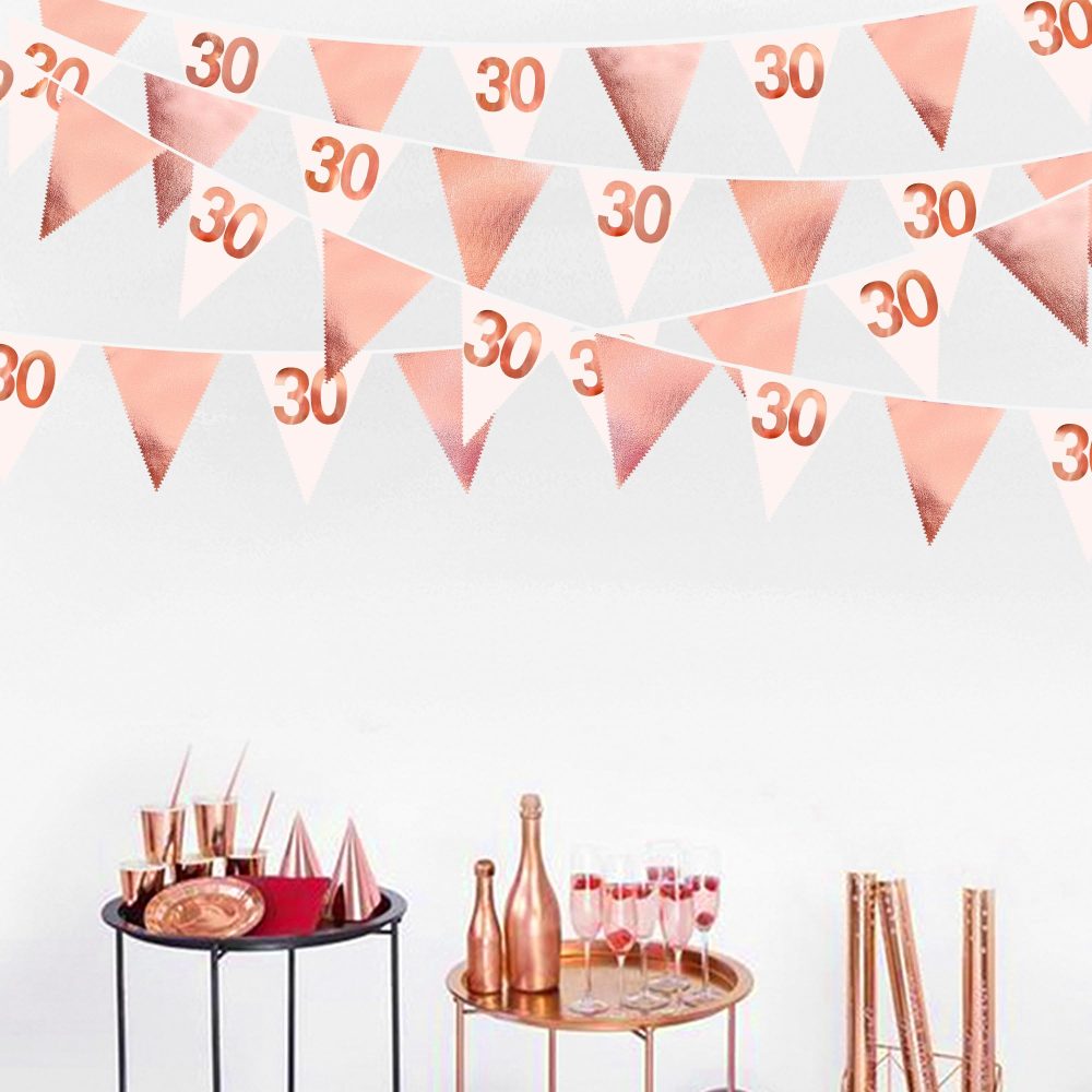 26FT Rose Gold 30th Birthday Party Decorations Pink Fabric Pennant Banner Garland Streamers for Womens 30 and Fabulous Birthday Cheers to 30 Years Anniversary Home Outdoor Garden Decor Supplies - Image 3