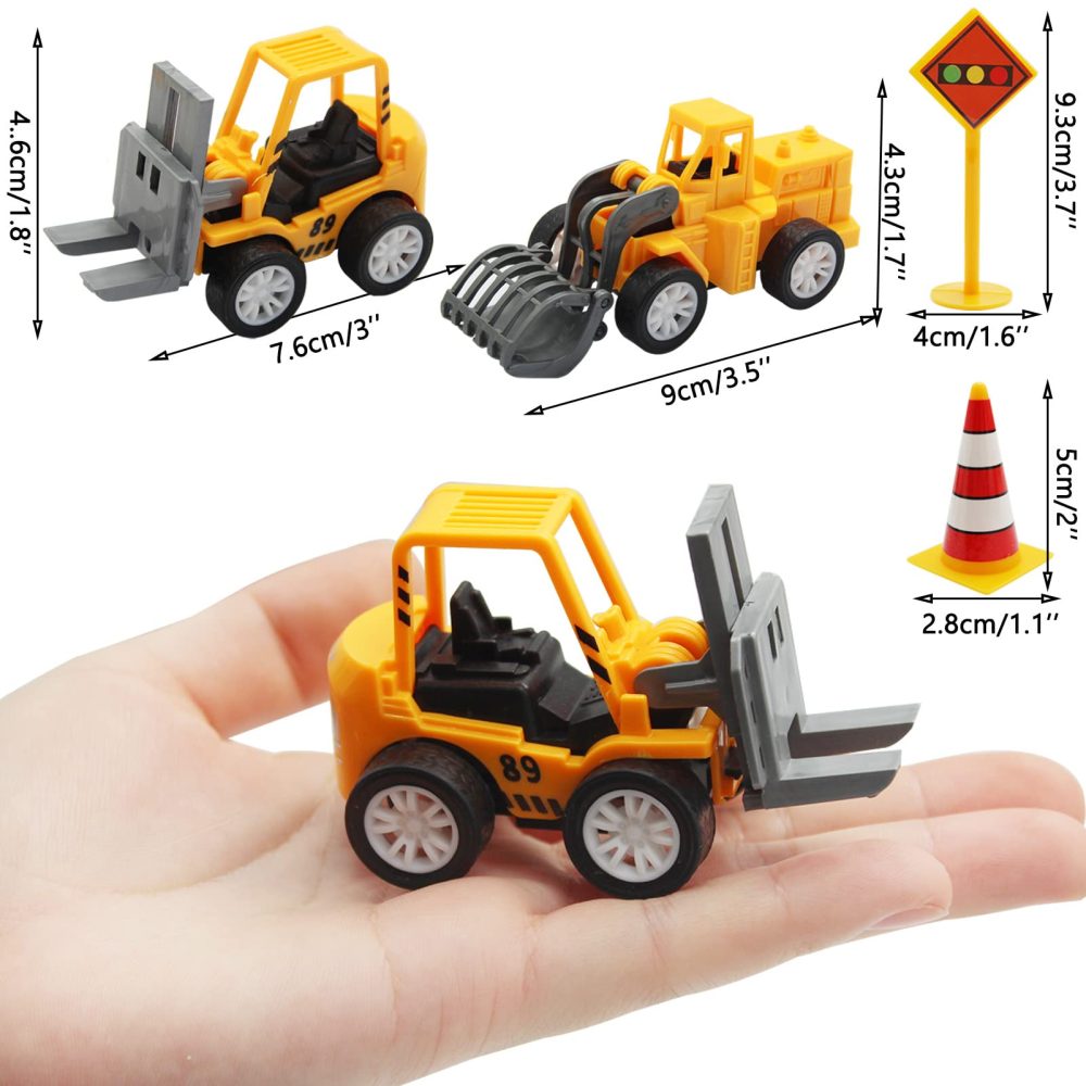 Wieat 17Pcs Mini Construction Vehicles Toys, Mini Digger Cake Toppers for Kids Birthday Party Favors Decorations, Educational Toys, Pull Back Car, Christmas/Birthday Gifts for Kids Boys Girlstions - Image 7