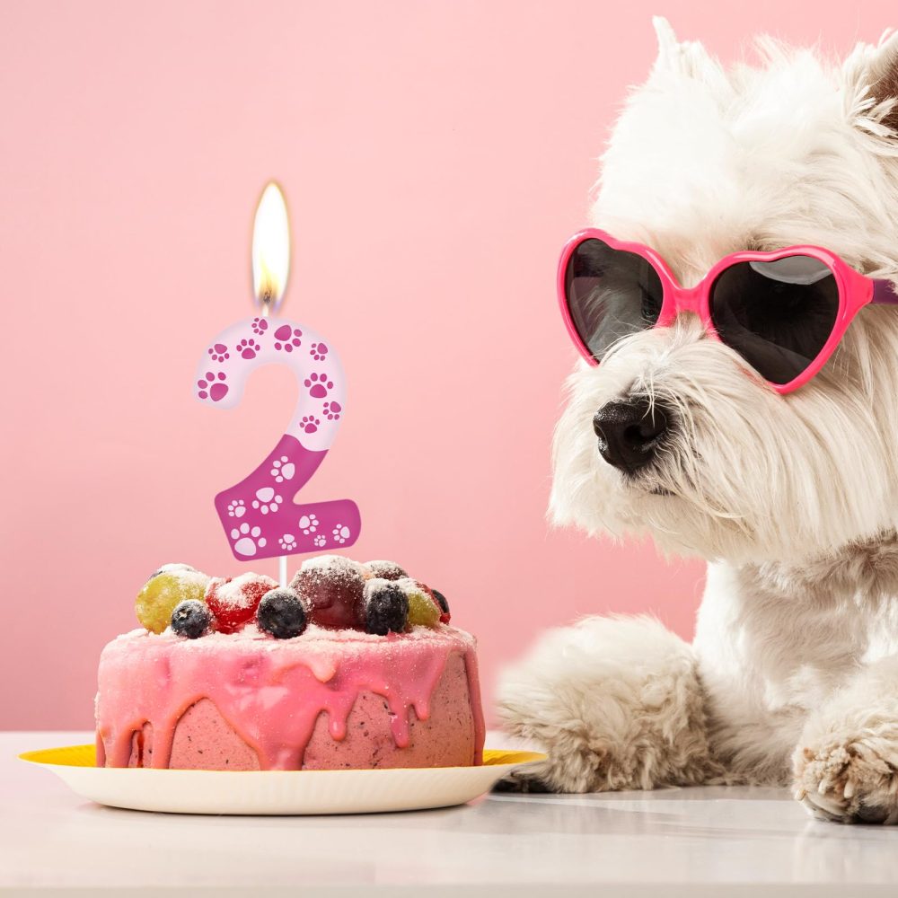 Pink Dog Paw Themed Birthday Candles,Pink 4th Birthday Number Candles,Pink Number 4 Candles for Cake,Pink Dog Paw Print Cake Candle Cake Topper for Girls Boys Birthday Party Decorations Supplies - Image 5