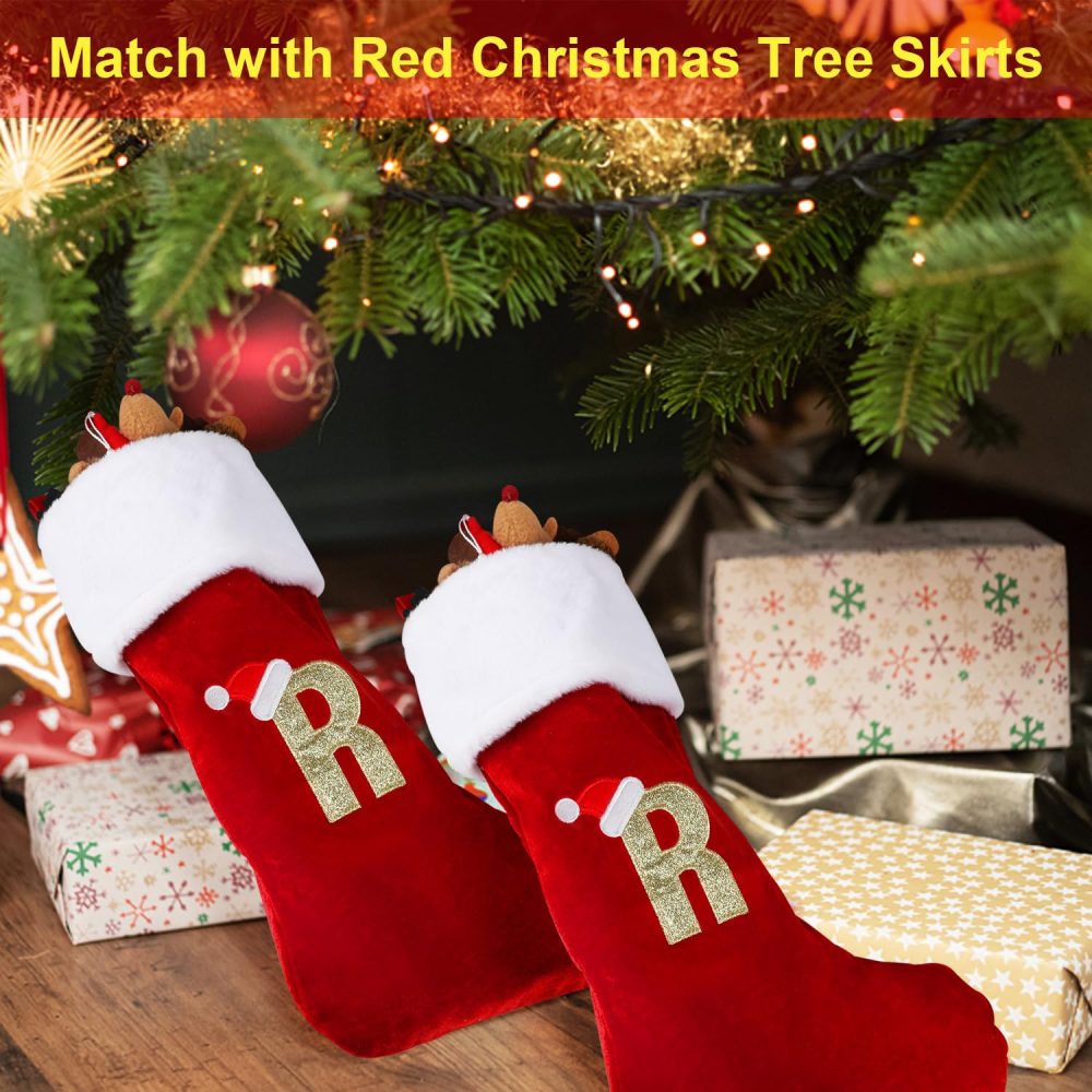 VEYLIN Christmas Stockings with Letters, 20 Inch Large Plush Christmas Stockings Embroidered Stockings Christmas Stockings for Kids/Adult Xmas Gift Stockings & Holders(R) - Image 5