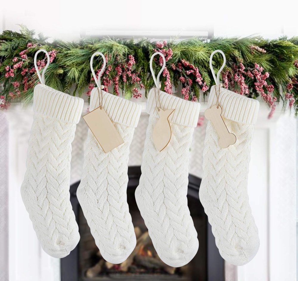 ABSOFINE Christmas Stockings White Knit Christmas Stockings 4 Pack Large Hanging Stockings Decoration… (18 inch) - Image 2
