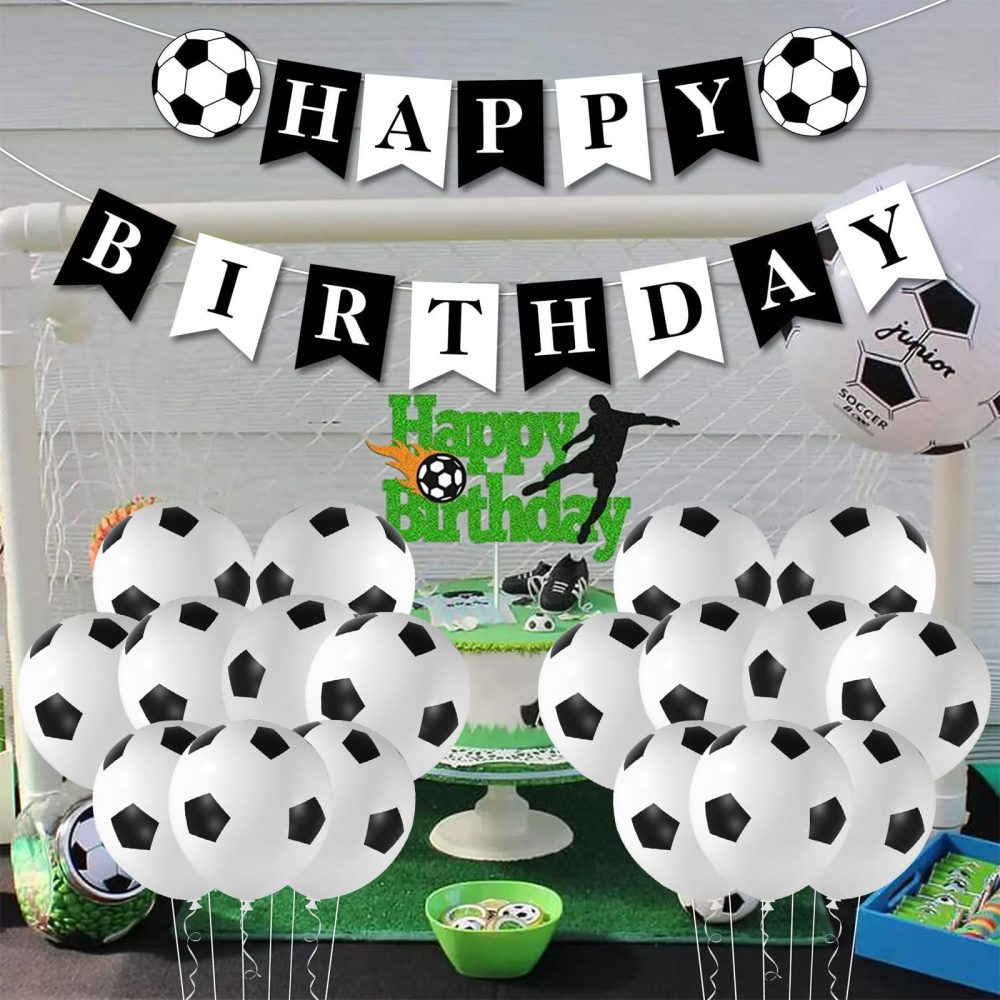 Football Birthday Decorations, Football Birthday Banner with 18Pcs Football Balloons, Black White Happy Birthday Banner Balloons, Football Decorations for Birthday - Image 4