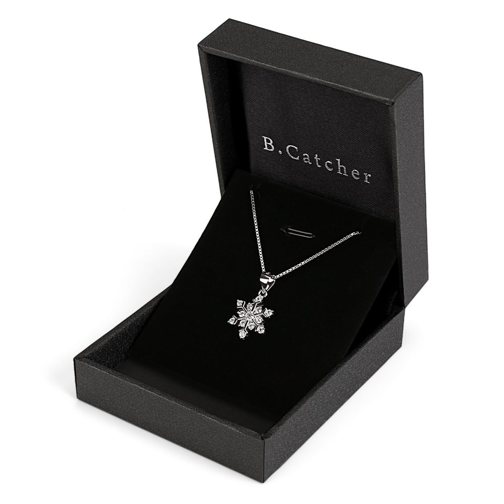 B.Catcher Snowflake Neckalce, Sterling Silver Sparking Cubic Zirconia Snowflake Pendant Necklace, 18" - Image 4