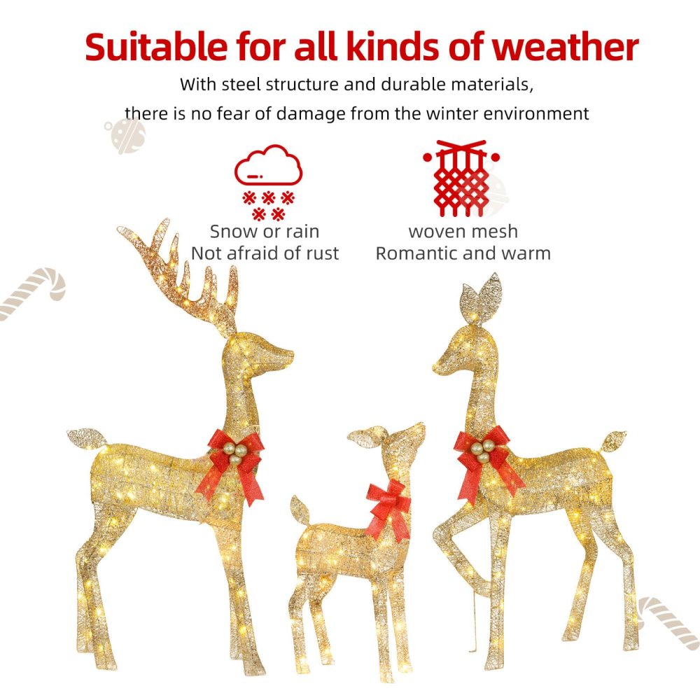 HOYECHI Lighted Christmas Decoration Deer 3 Piece, Light up Christmas Decor Reindeer Family Set for Indoor Outdoor Front Yard Porch with LED Lights, Plug, Extension Cord, Ground Stakes - Gold - Image 8