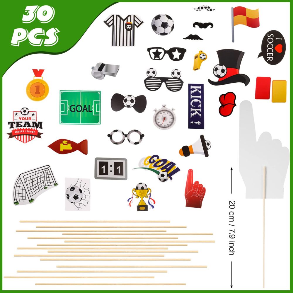 30 Pcs Soccer Themed Photo Booth Props Football Selfie Frame, Soccer Fans Birthday Party Decorations Football Party Supplies Accessories - Image 6