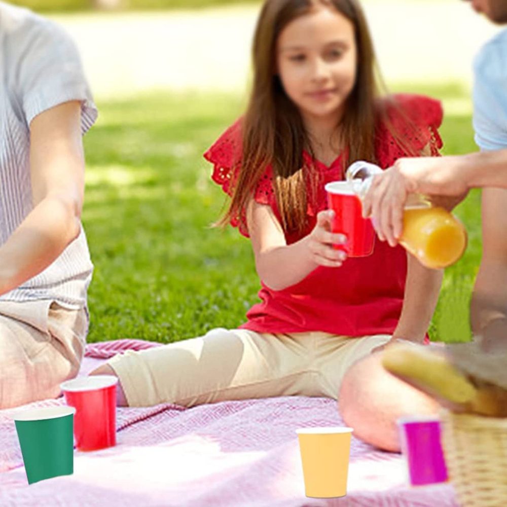 PALUDO 60 Pack Disposable Paper Cups, 250ml Multi Coloured Party Cups, Disposable Drinking Cups, Biodegradable and Compostable Cups for DIY Holiday Wedding Birthday Party Supplies - Image 4