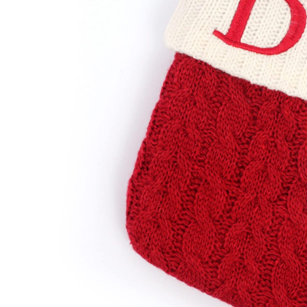 Christmas Stocking with Letter Monogram Mini Cute Christmas Stocking Decorative Socks Knitted Plush Gift Stocking for Family Holiday Party Decor (Red D, One Size) - Image 4