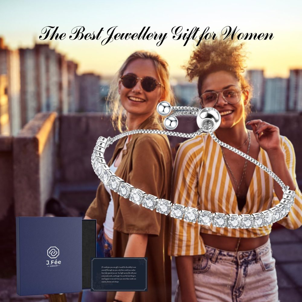 J.Fée Bracelets for Womens Silver Bracelet for Women 925 Silver Tennis Bracelet for Women,Crystal Sister Bracelet Ladies Bracelet,Silver Womens Jewellery,Adjustable Bracelet Birthday Gifts for Women - Image 3