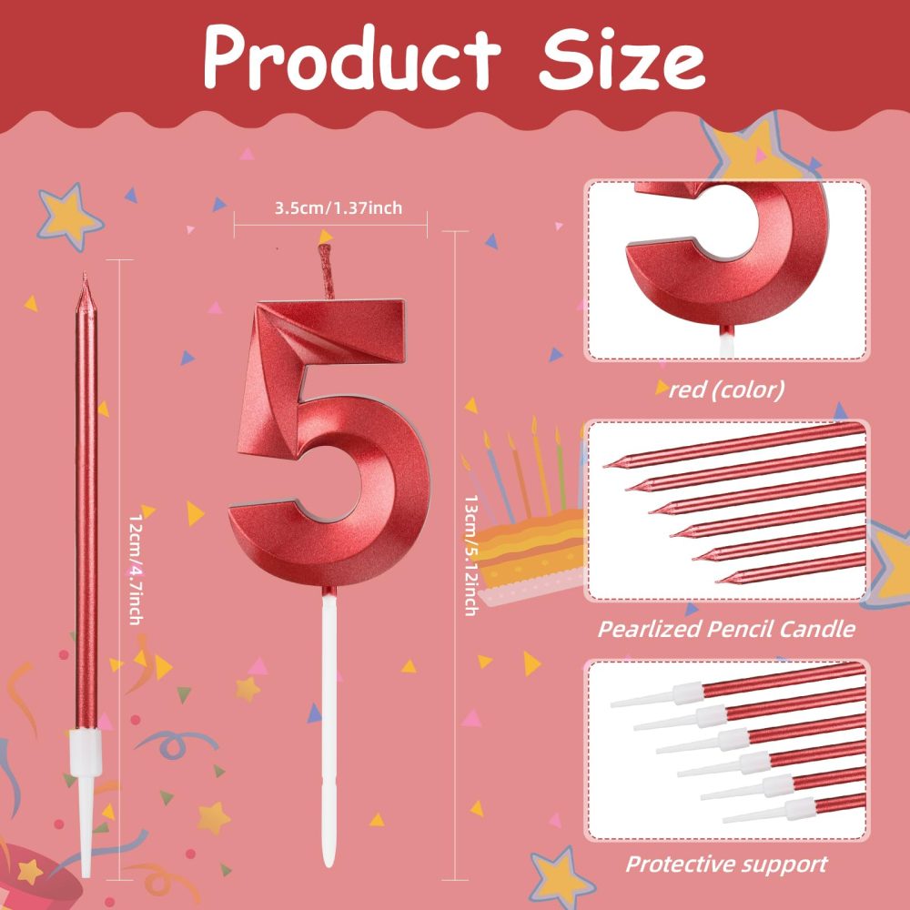 Red 18th Birthday Candles, Girls 18th Birthday Decorations, Red 3D Number 18 Candles, Red Long Candle, Red Candle Cake Topper for Girls Kids Women Birthday Party Wedding Anniversary Supplies - Image 7