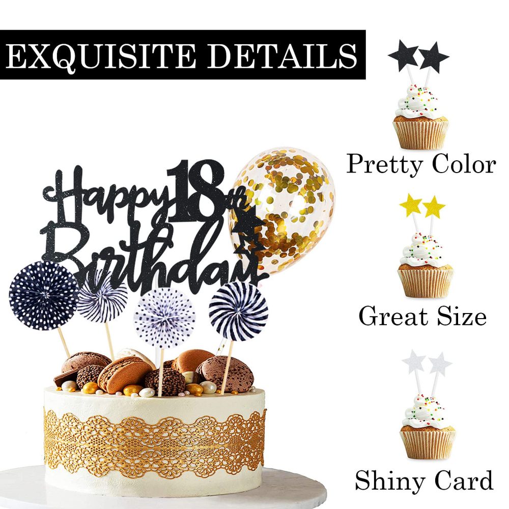 Personalised Happy 18th Birthday Cake Toppers Black for Boy,Girl,Kids,Happy Birthday Sign for Cake,12p Glitter Cupcake Topper Cake Topper 18th Birthday Cake Decoration for 18th Birthday Party Supplies - Image 5