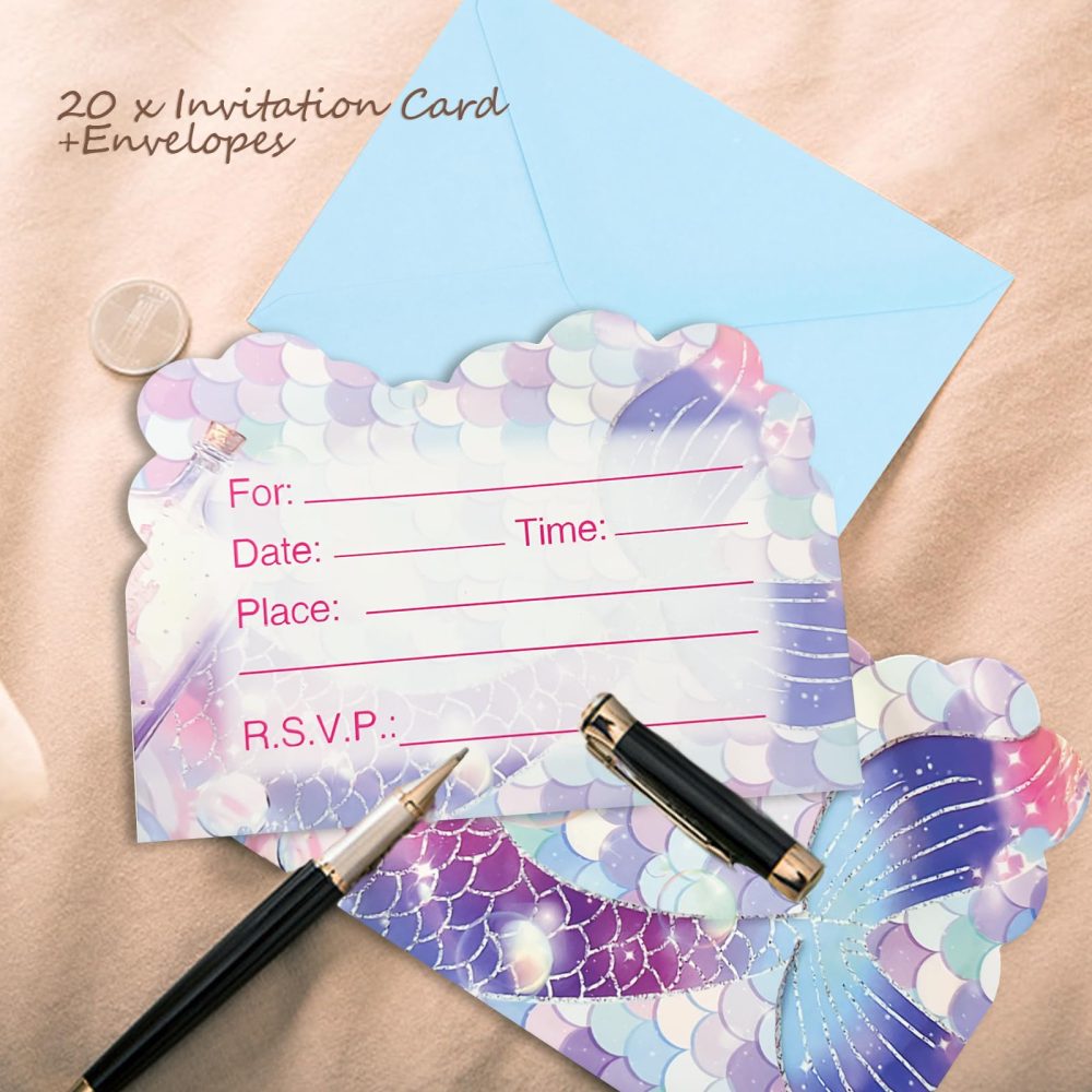 20PCS Mermaid Party Invitations Kids, Party Invitations with Envelopes, Mermaid Invitations Girls Party Invitations for Kids Boys Girls - Image 5