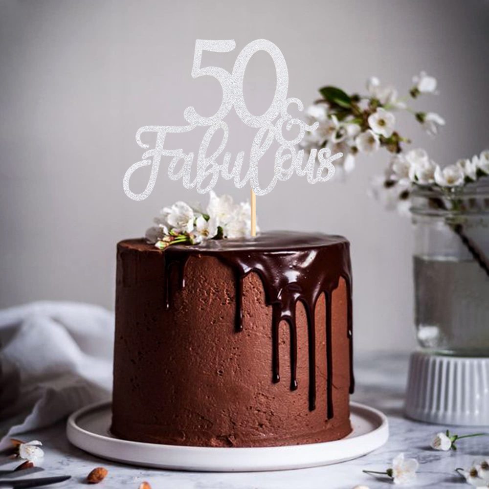 Blumomon 3Pcs 50 & Fabulous Cake Toppers Silver Glitter 50 Birthday Anniversary Cake Toppers for 50 Birthday Anniversary Party Decorations Happy 50th Birthday Cake Decorations Supplies - Image 6