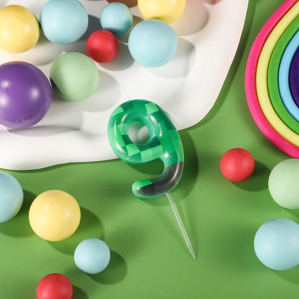 TNT Themed Birthday Candles for Cake, Green Number Birthday Candles Pixel Dynamite Birthday Candles TNT Cake Toppers for Wedding Baby Shower Video Game Party Supplies Decoration(Number 9) - Image 6