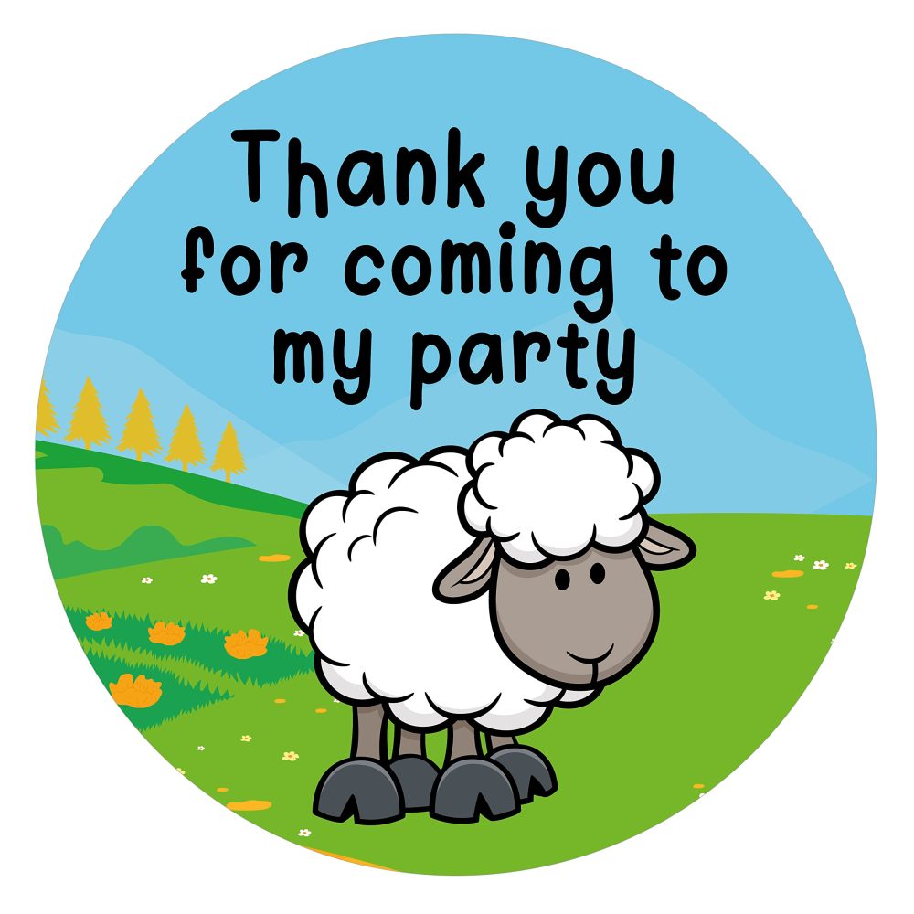 40mm Farm Animal Thank You for Coming to My Party Round Stickers for Party Bags & Sweet Cones: Cow, Sheep, Chicken & Pig (24 x Stickers) - Image 5