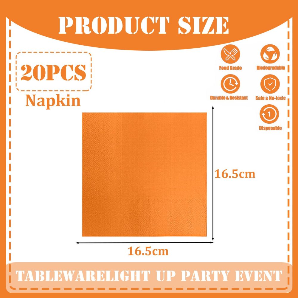Orange Napkins 33cm,20Pcs 2Ply Solid Colour Party Paper Napkins Orange,Beverage Luncheon Napkins Serviettes Napkins Dinner Napkin Cocktail Napkins Bar Napkins for Caddy,Birthday Parties - Image 7